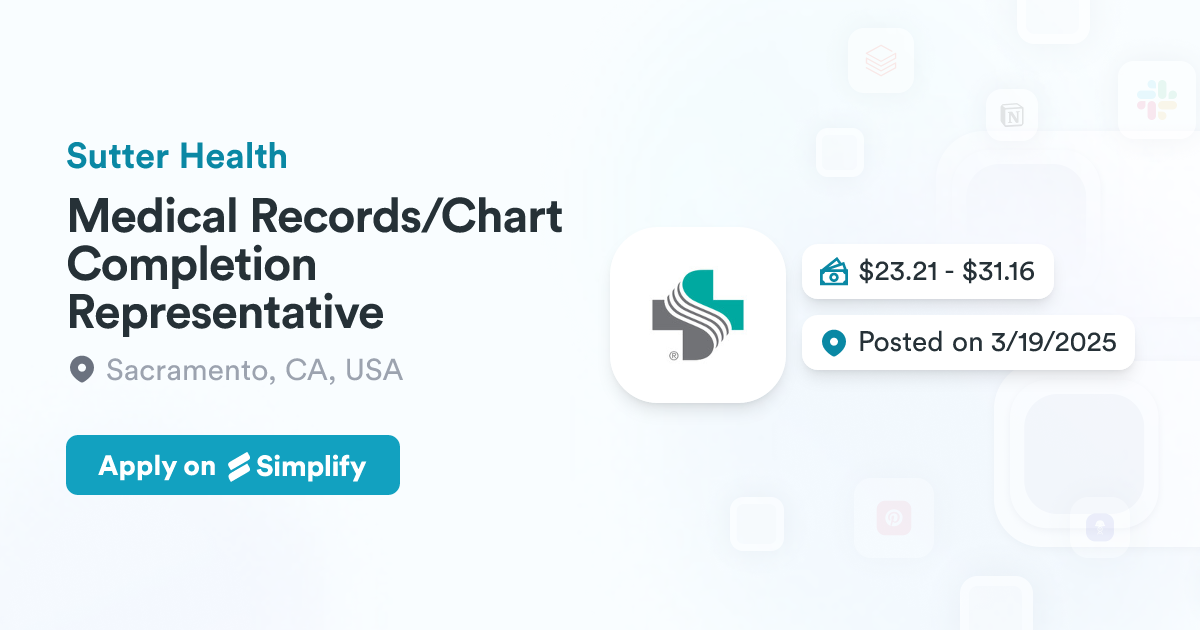 Medical Records/Chart Completion Representative Sutter Health